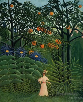  primitivisme tableau - femme marchant dans une forêt exotique 1905 Henri Rousseau post impressionnisme Naive primitivisme